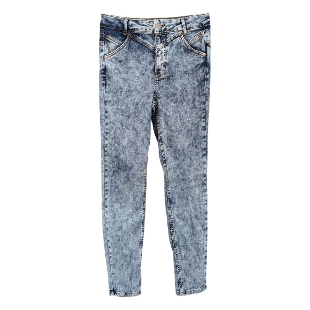 We The Free People Riley Seamed Skinny Jeans Womens Blue Acid Wash Stretch Sz 29